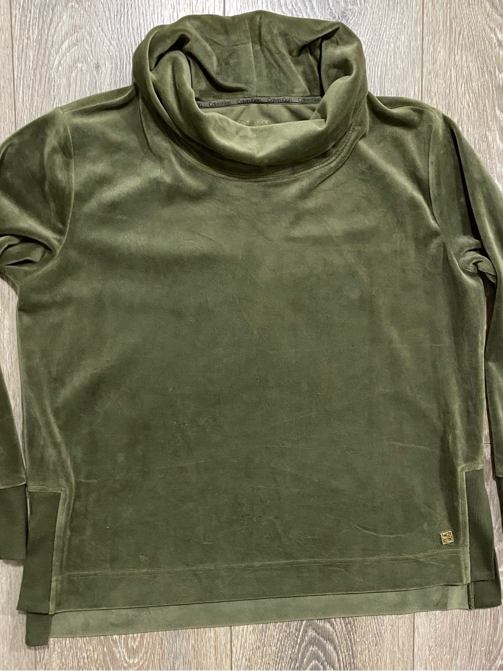 Calvin Klein Olive Green Velvet Turtleneck Sweater